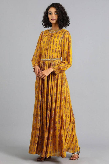 Yellow Mandarin Neck Printed kurta - wforwoman