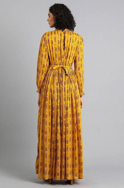 Yellow Mandarin Neck Printed kurta - wforwoman