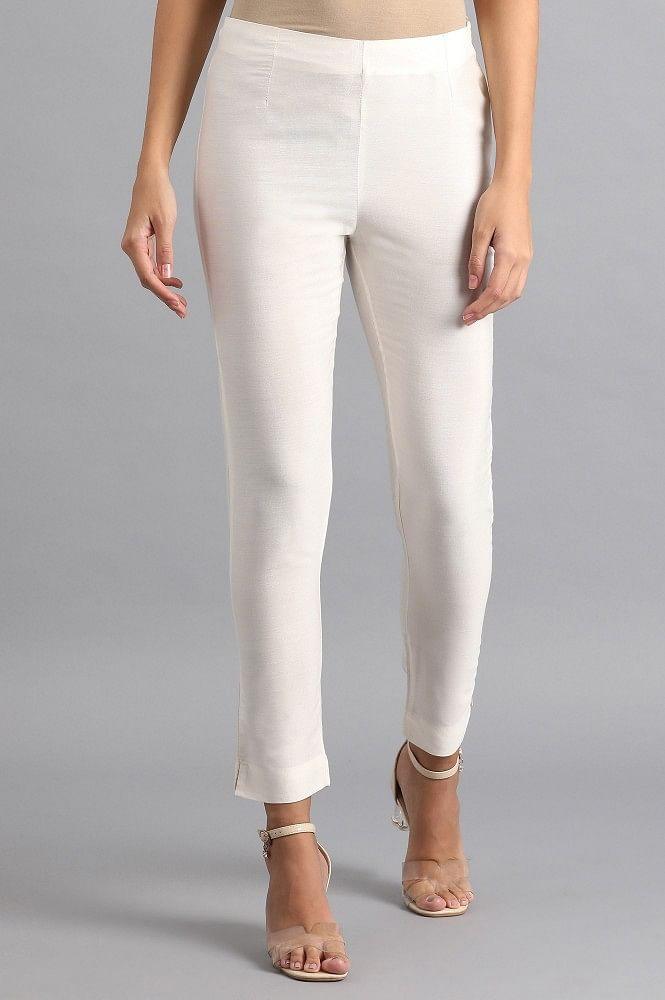 Ecru Straight Pants - wforwoman