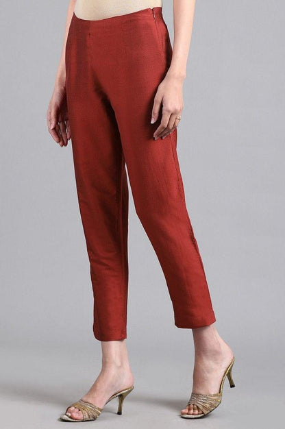 Red Solid Pants - wforwoman