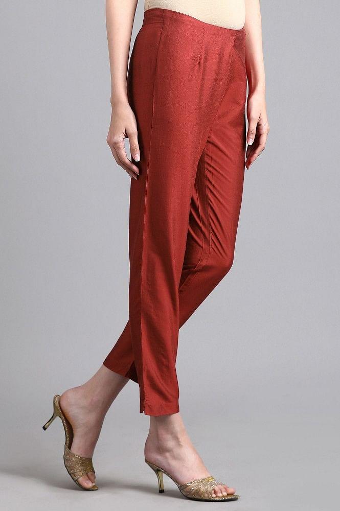 Red Solid Pants - wforwoman