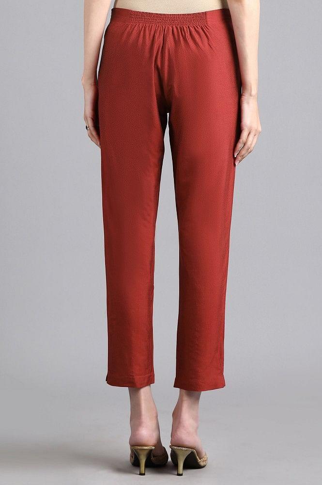 Red Solid Pants - wforwoman