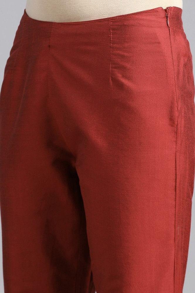 Red Solid Pants - wforwoman