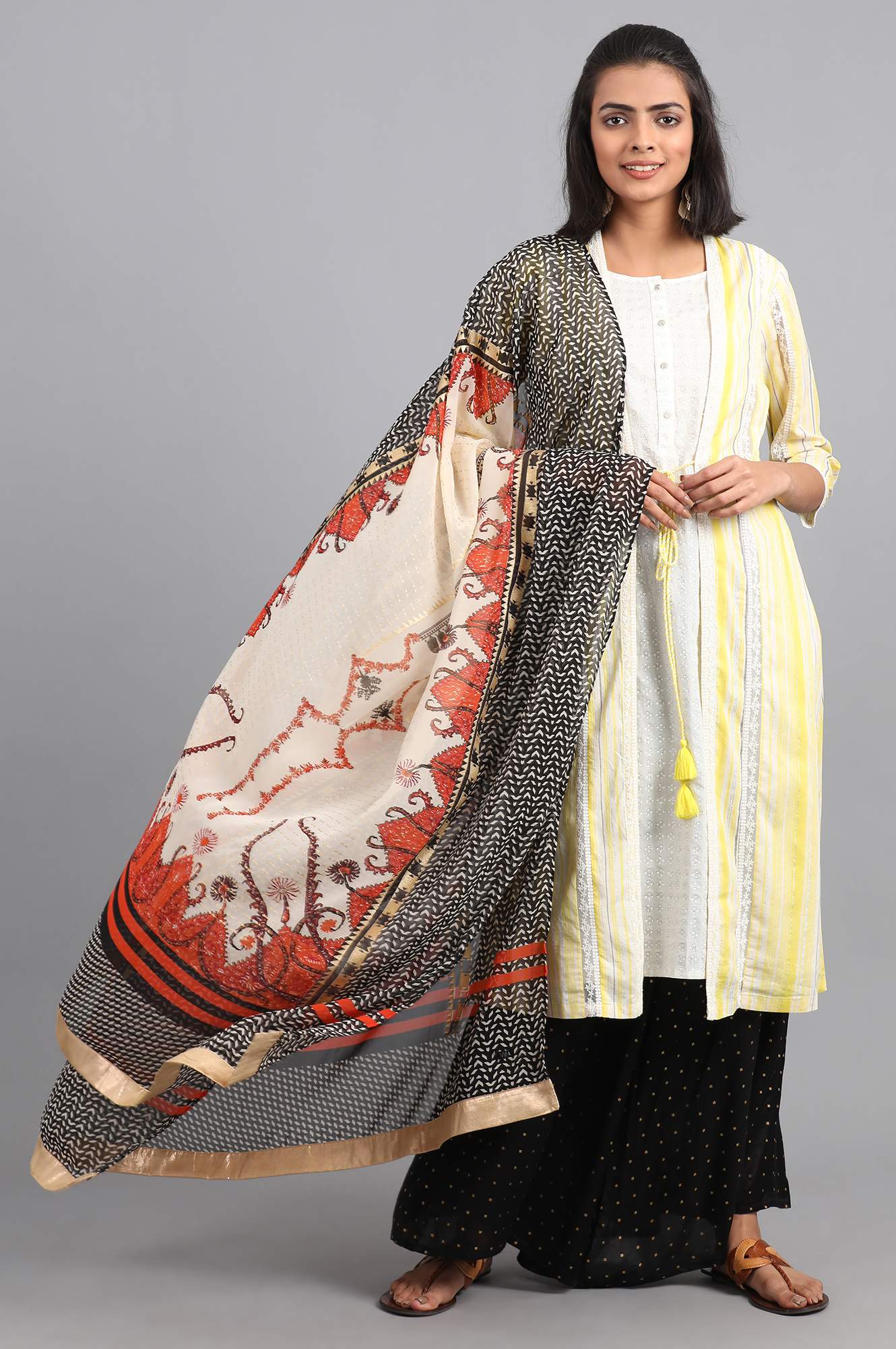 Ecru Printed Dupatta