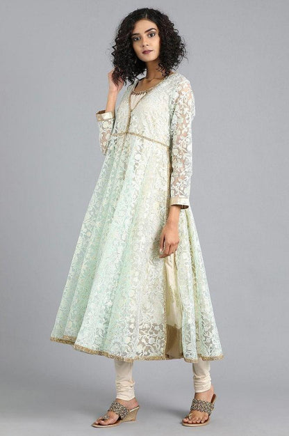 Light Green Round Neck Printed kurta Set - wforwoman