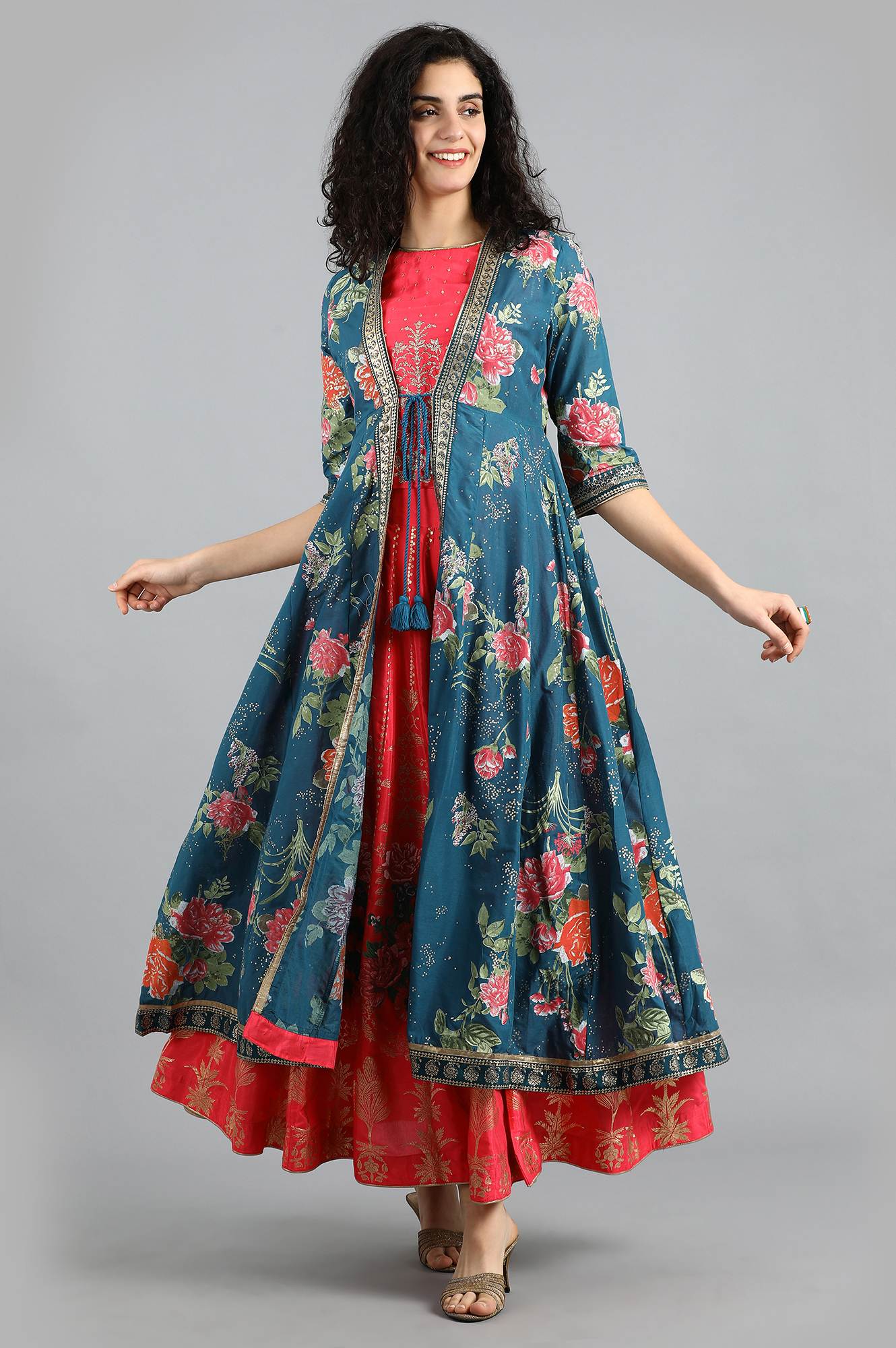 Blue Round Neck Printed kurta Set