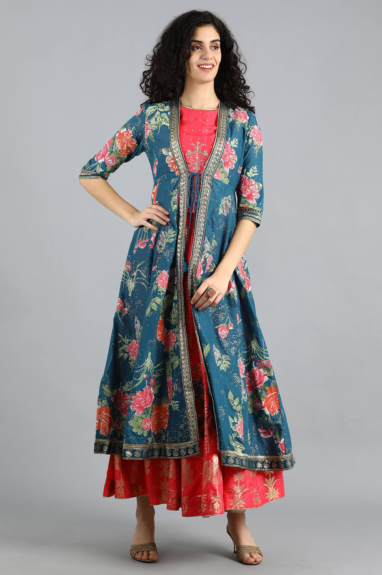 Blue Round Neck Printed kurta Set