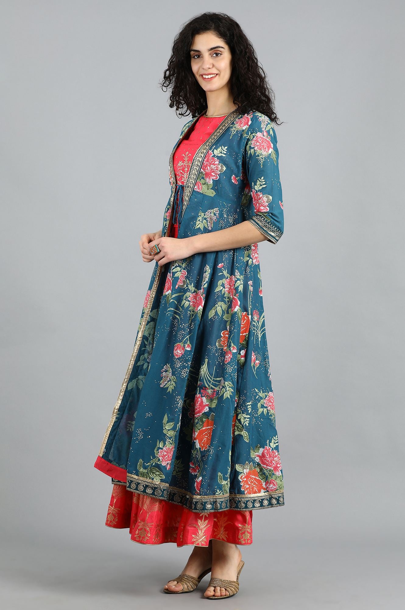 Blue Round Neck Printed kurta Set