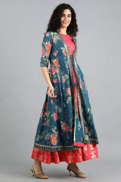 Blue Round Neck Printed kurta Set