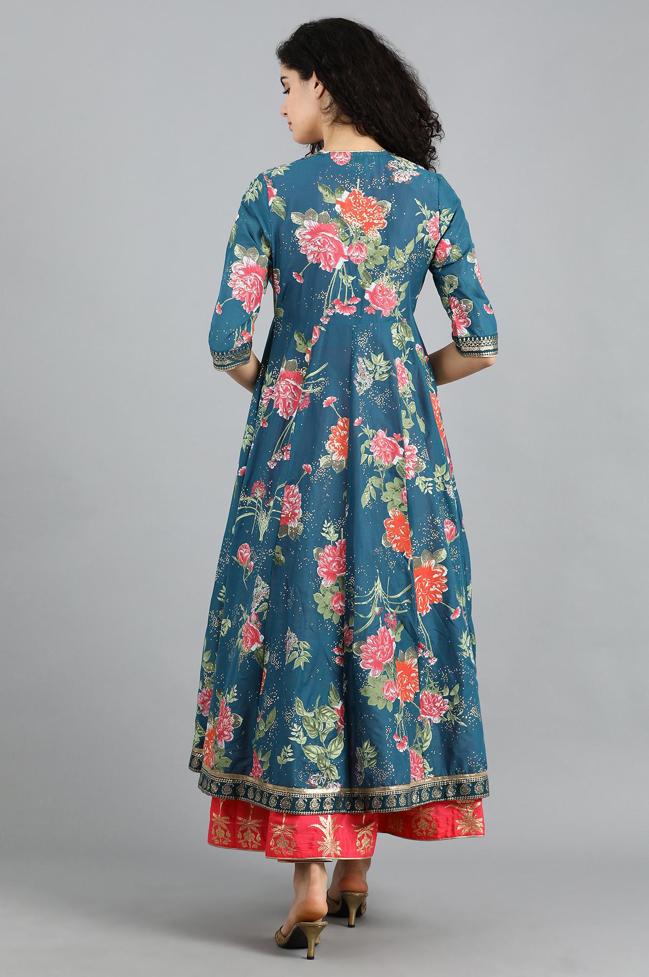 Blue Round Neck Printed kurta Set