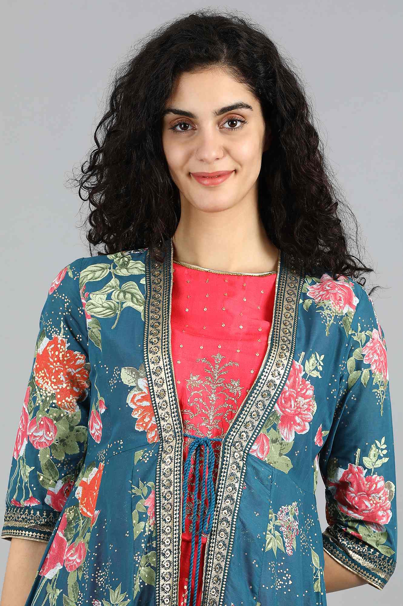 Blue Round Neck Printed kurta Set