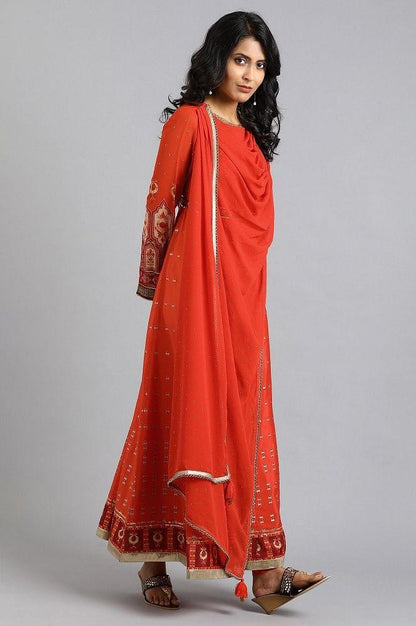 Orange Round Neck kurta Set - wforwoman