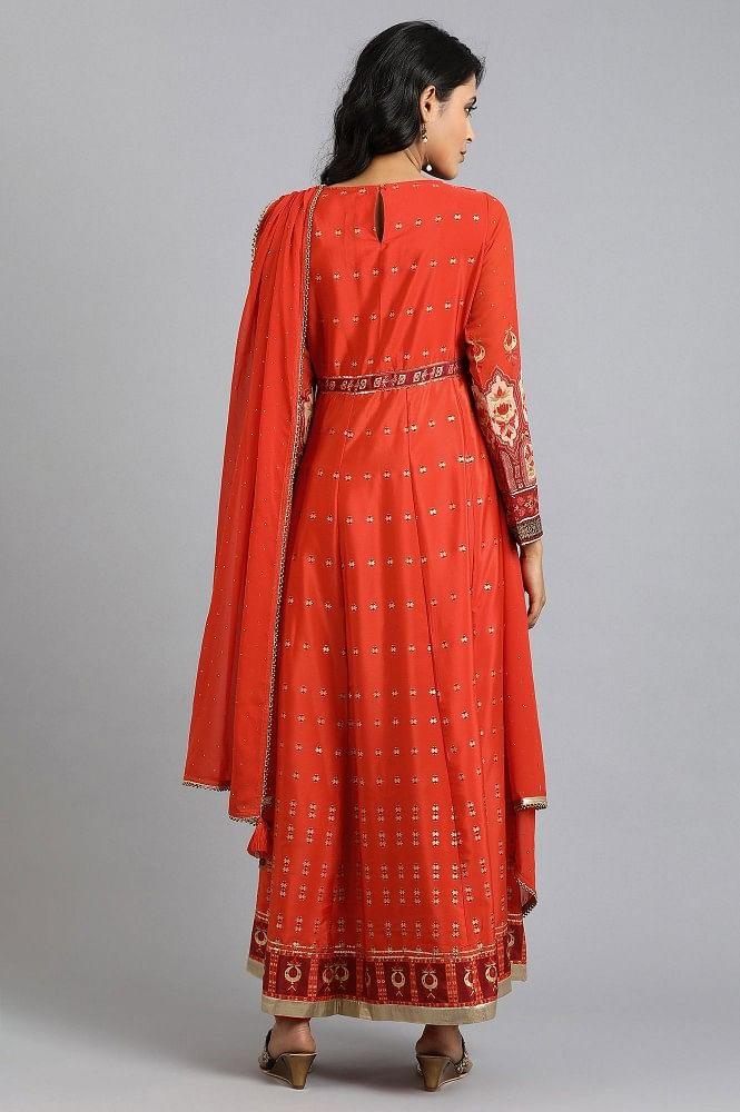 Orange Round Neck kurta Set - wforwoman