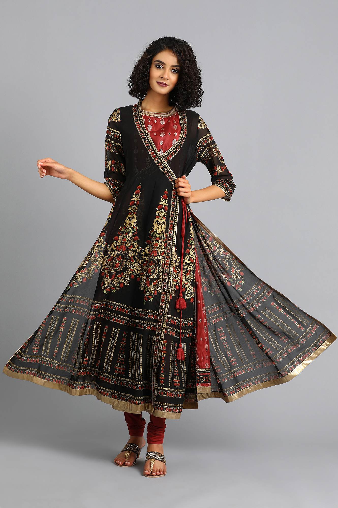 Black Round Neck Printed kurta Set