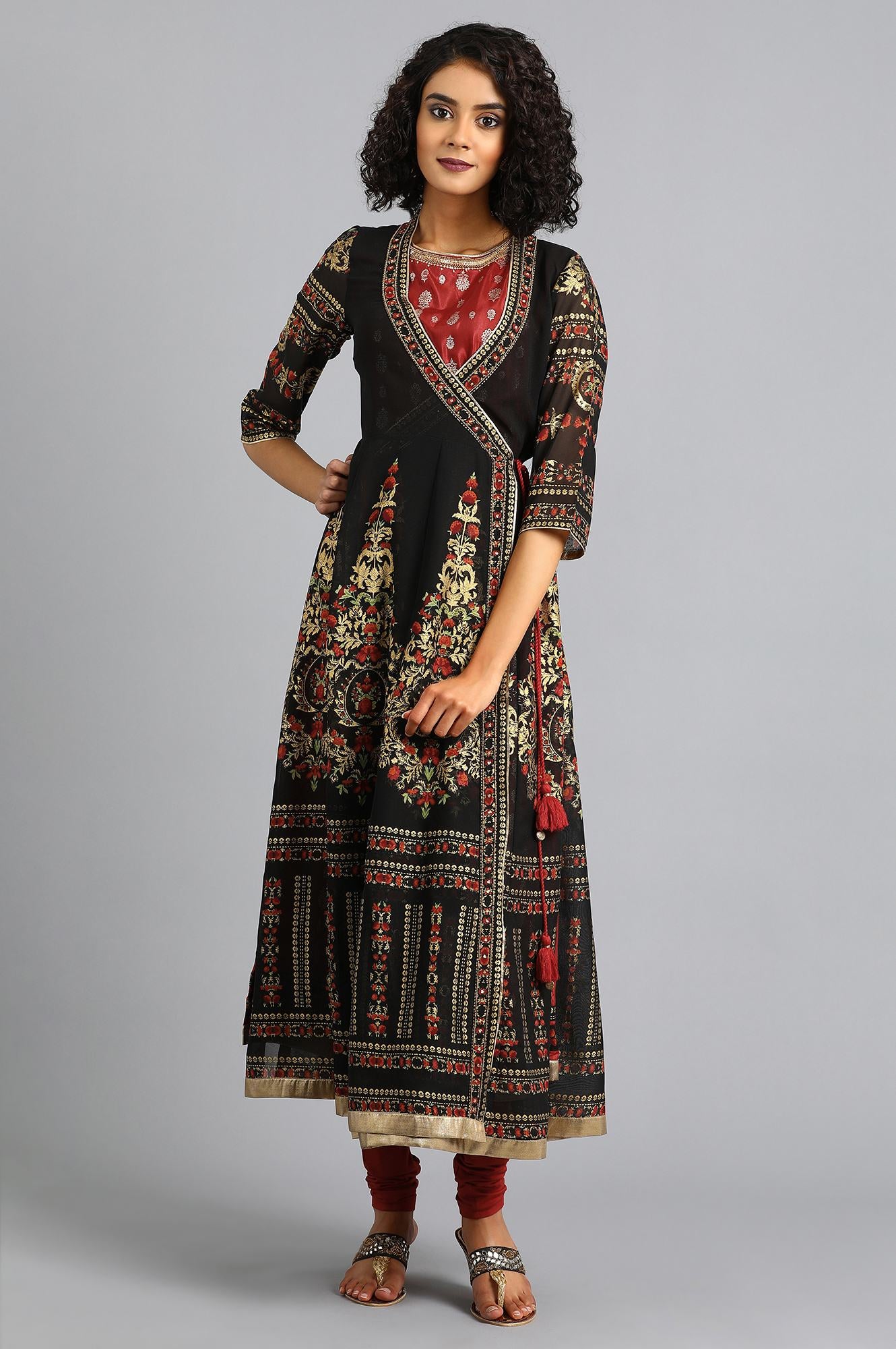 Black Round Neck Printed kurta Set