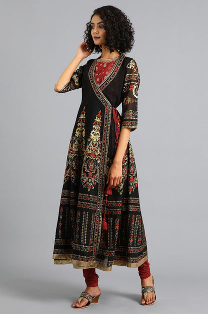 Black Round Neck Printed kurta Set