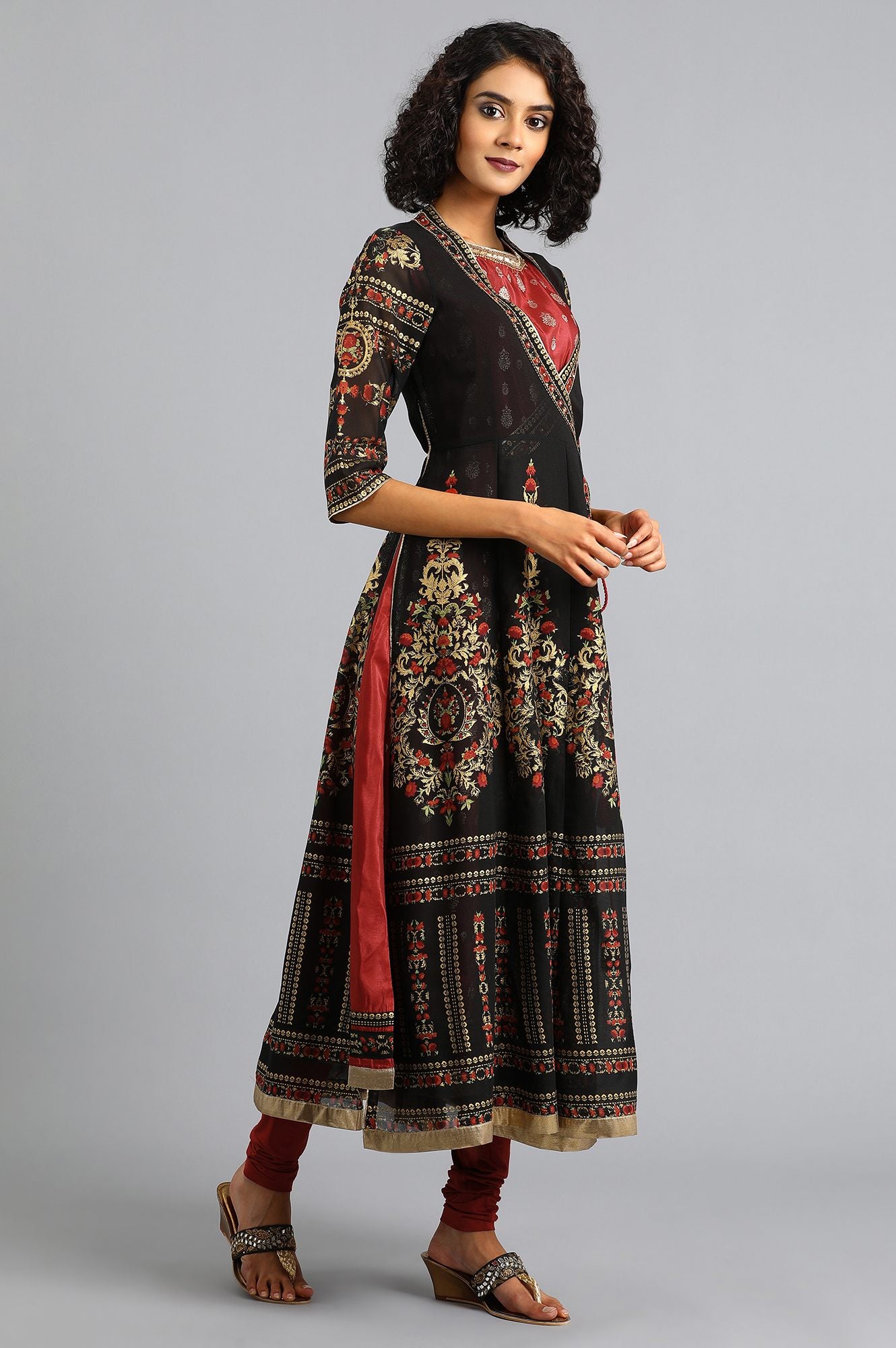 Black Round Neck Printed kurta Set