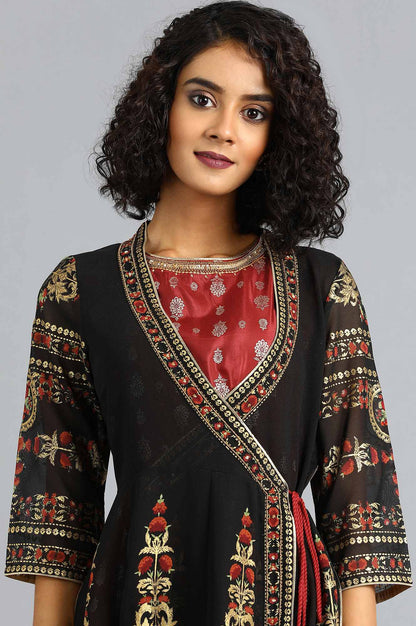 Black Round Neck Printed kurta Set