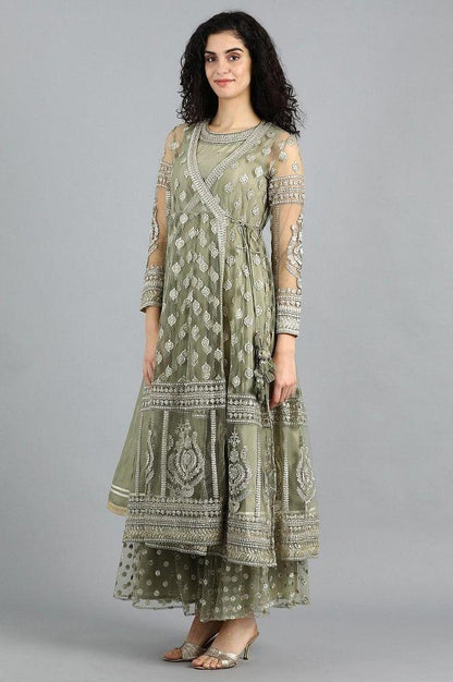 Grey Round Neck Embellished kurta Set - wforwoman