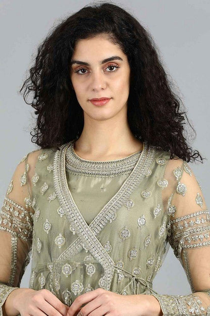 Grey Round Neck Embellished kurta Set - wforwoman