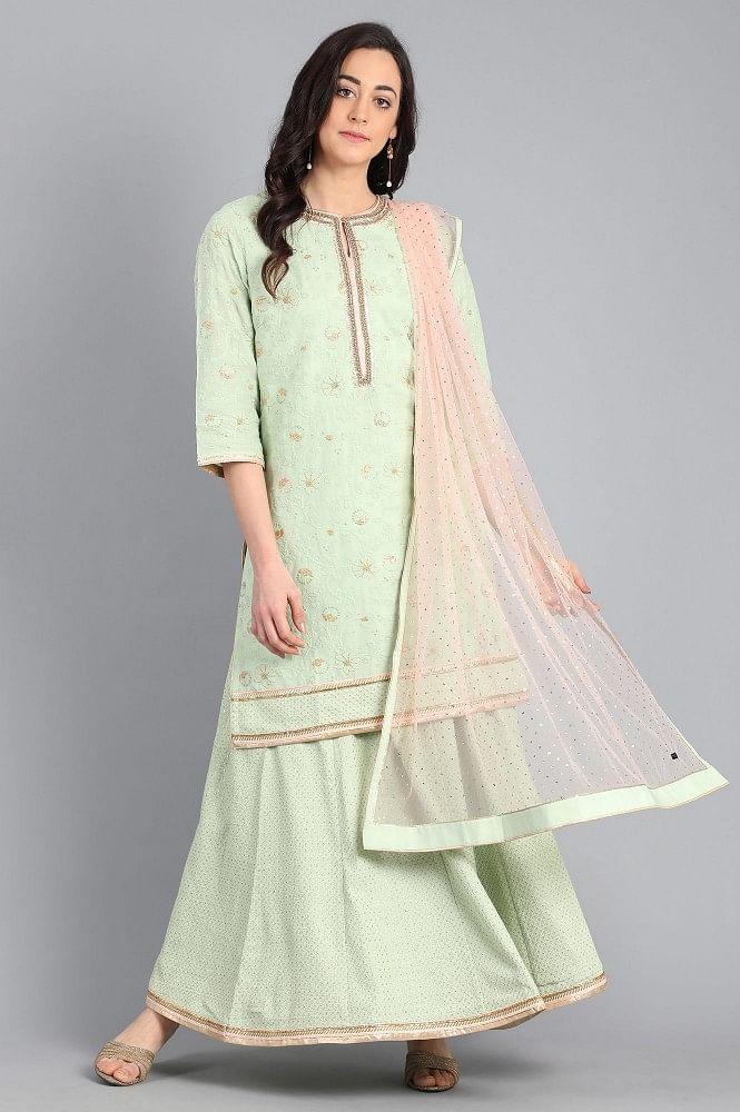 Light Green Round Neck Embellished kurta Set - wforwoman