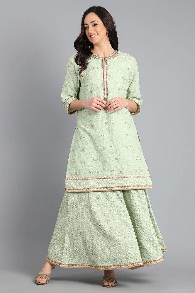 Light Green Round Neck Embellished kurta Set - wforwoman