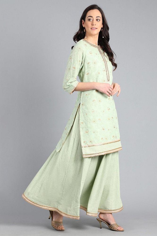 Light Green Round Neck Embellished kurta Set - wforwoman