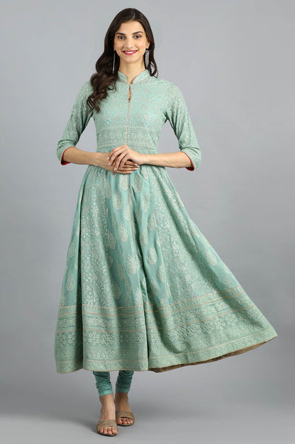 Blue Mandarin Neck Embellished kurta Set