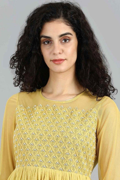 Yellow Round Neck Embellished Set - wforwoman