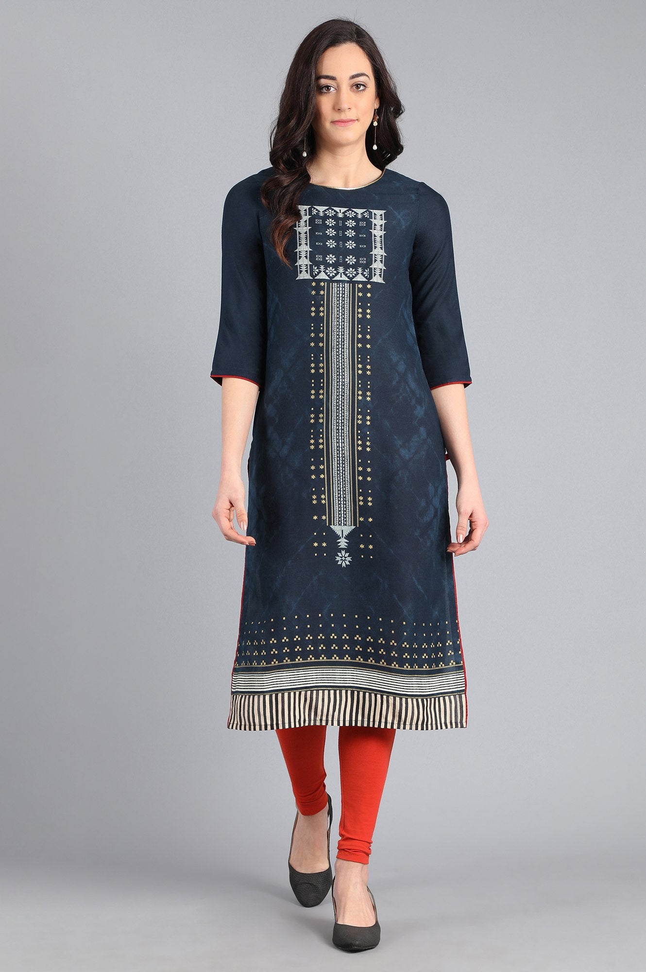 Blue Round Neck Printed kurta