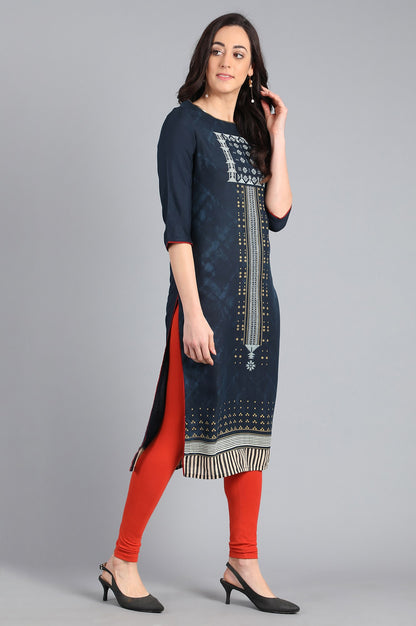 Blue Round Neck Printed kurta