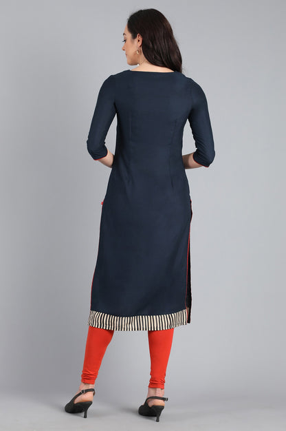 Blue Round Neck Printed kurta