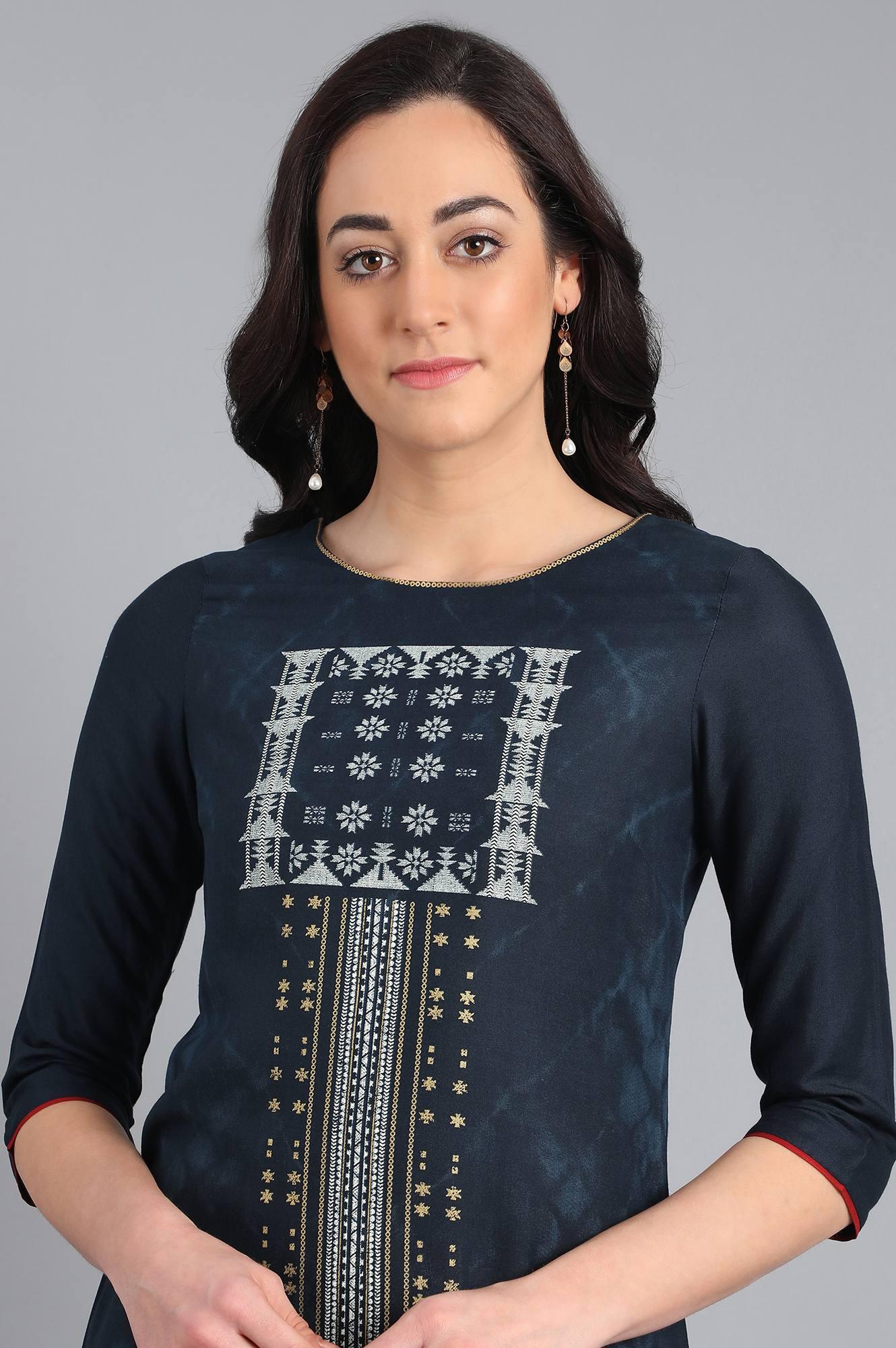 Green Mandarin Neck Printed kurta - wforwoman