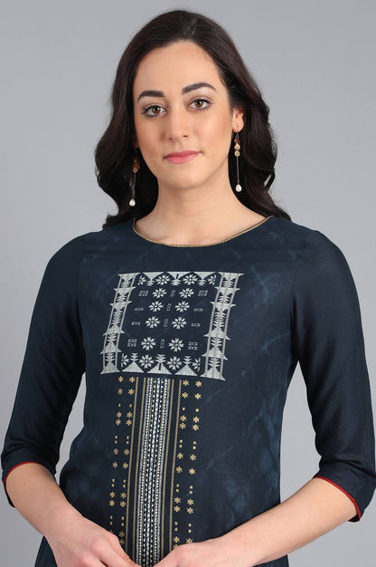 Blue Round Neck Printed kurta