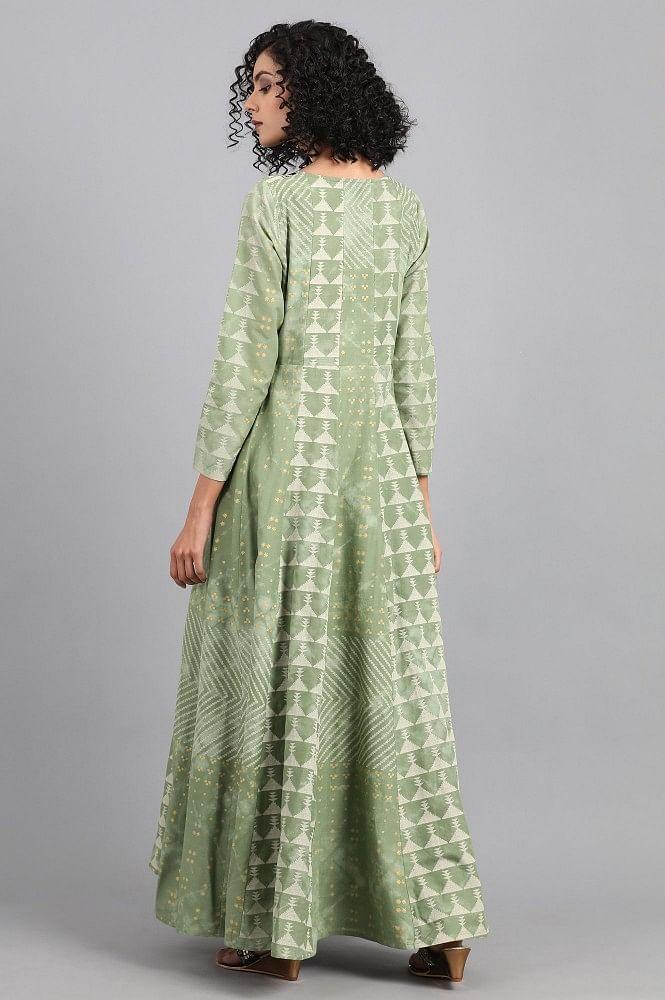 Green Round Neck Printed kurta Dress - wforwoman