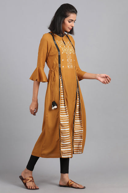 Mustard Mandarin Neck Printed kurta