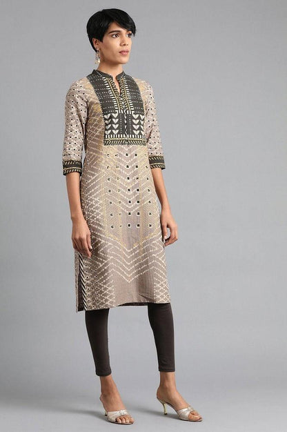 Brown Mandarin Neck Printed kurta - wforwoman