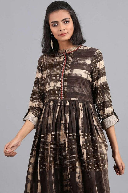 Brown Mandarin Neck Printed kurta - wforwoman