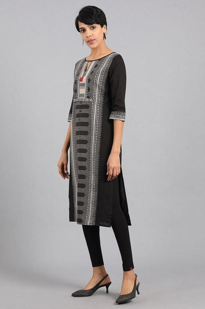 Black Round Neck Printed kurta - wforwoman