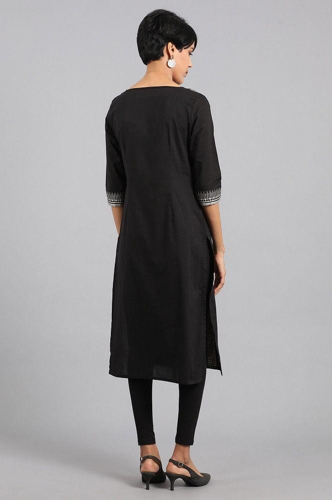 Black Round Neck Printed kurta - wforwoman