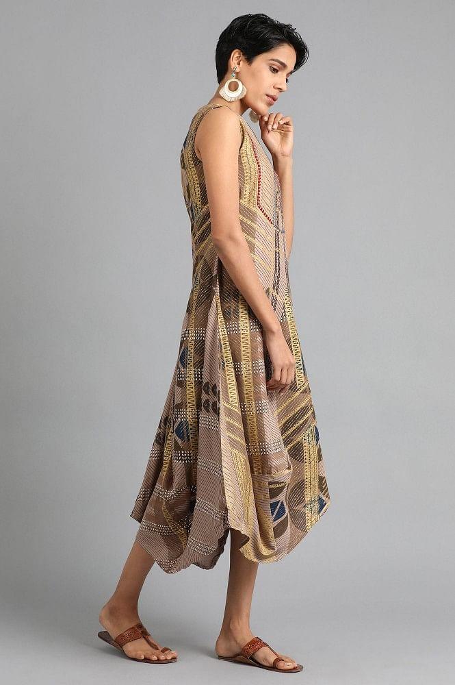 Grey Round Neck Printed kurta - wforwoman