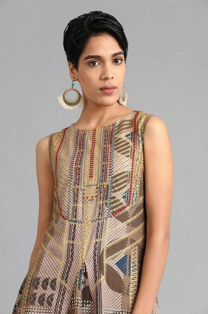 Grey Round Neck Printed kurta - wforwoman