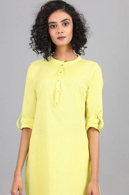 Yellow Mandarin Neck Solid kurta - wforwoman