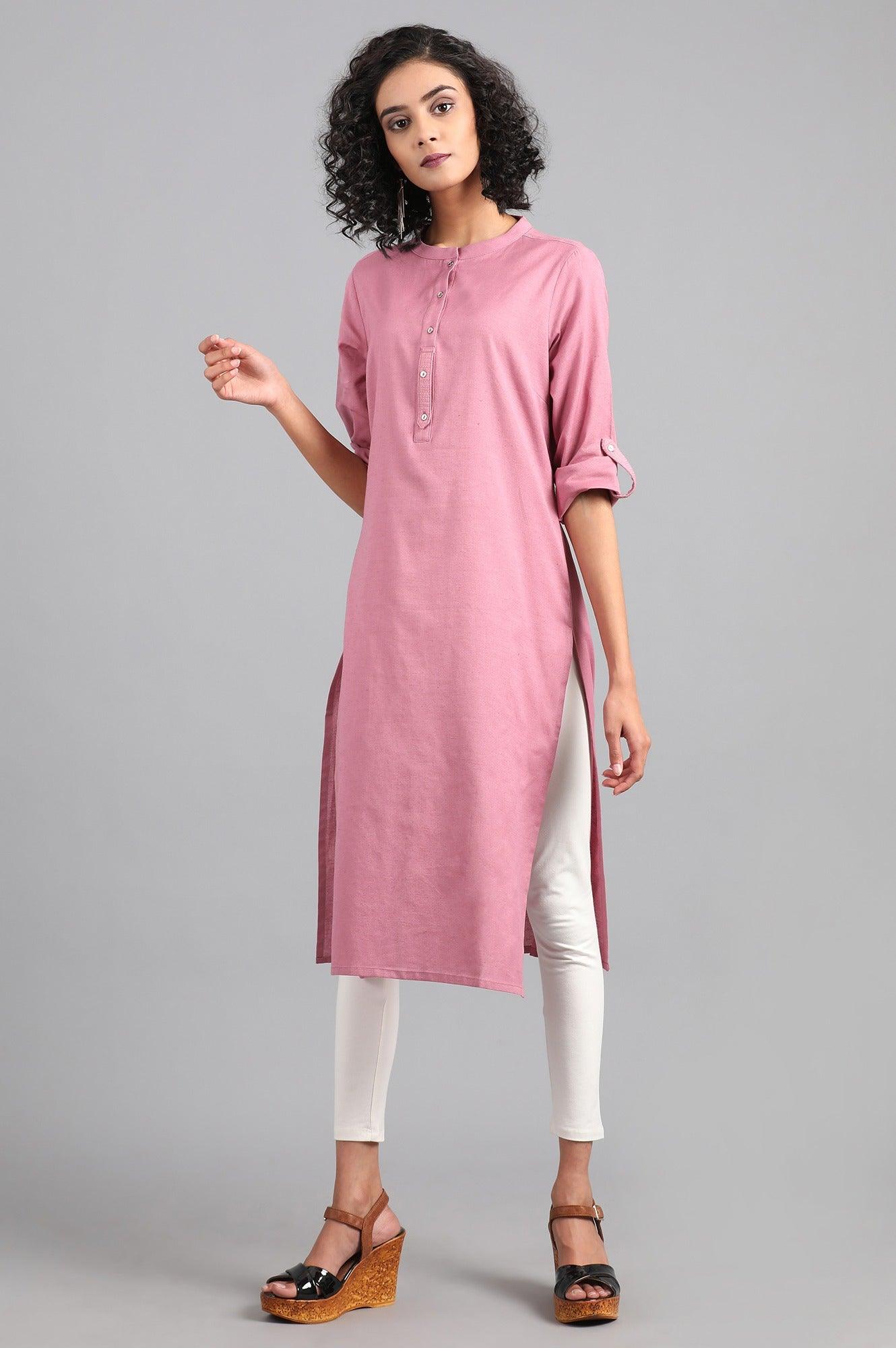 Purple Mandarin Neck Solid kurta - wforwoman