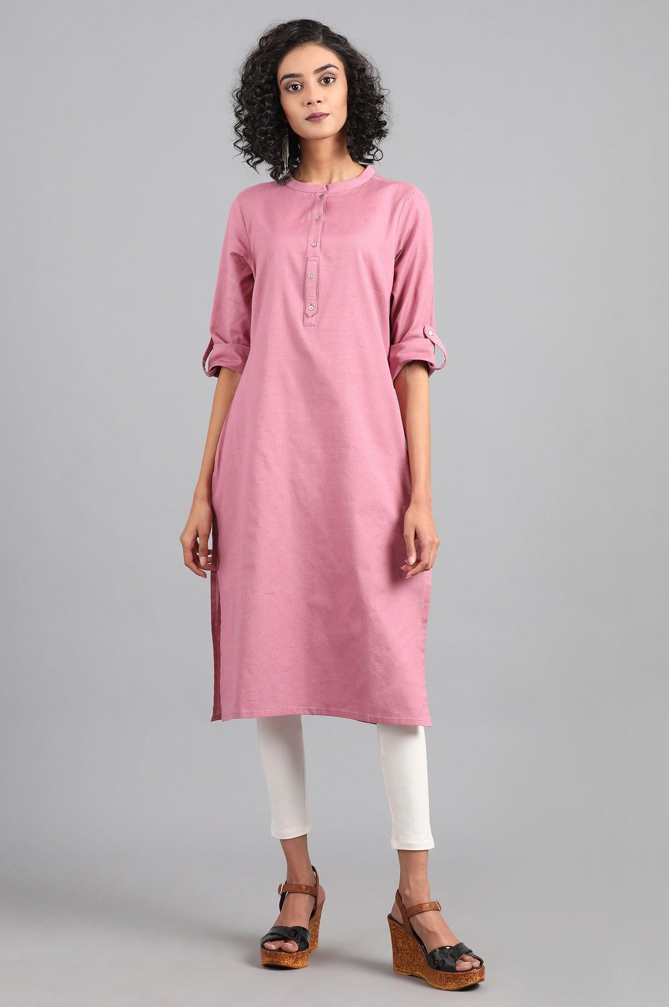 Purple Mandarin Neck Solid kurta - wforwoman