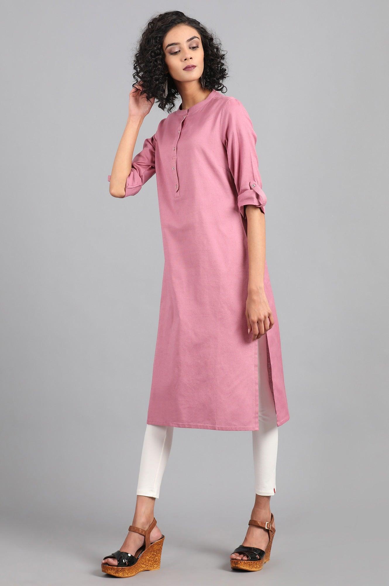 Purple Mandarin Neck Solid kurta - wforwoman