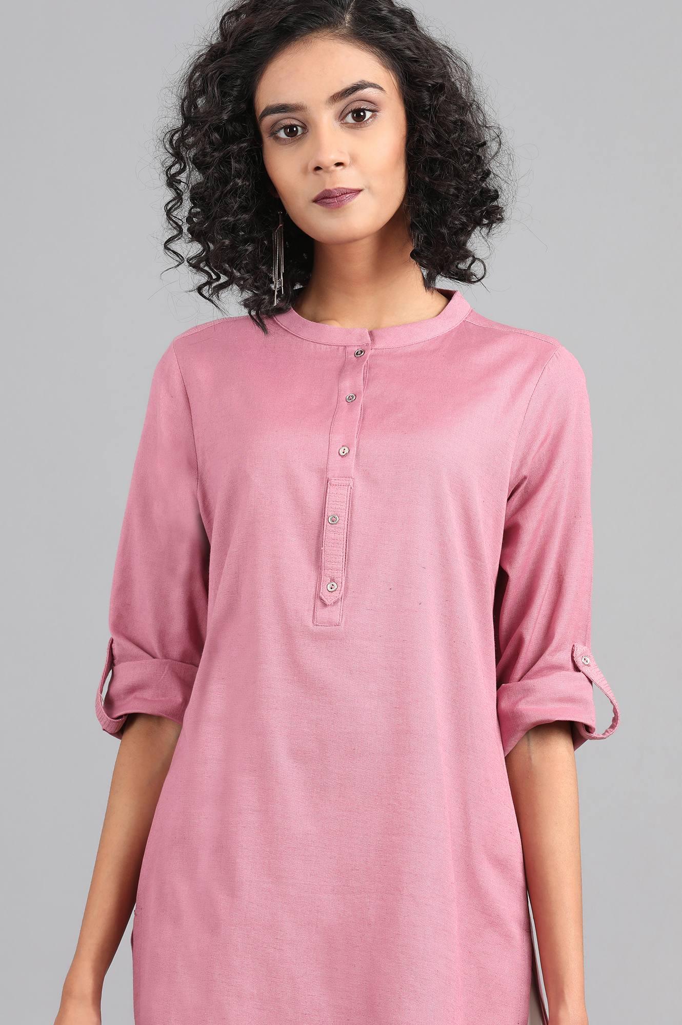 Purple Mandarin Neck Solid kurta - wforwoman