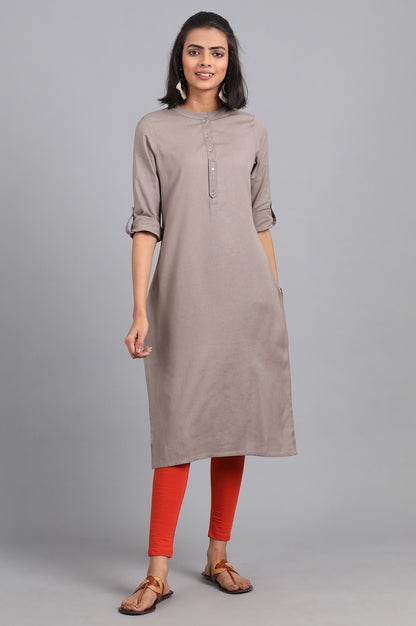 Grey Mandarin Neck Solid kurta