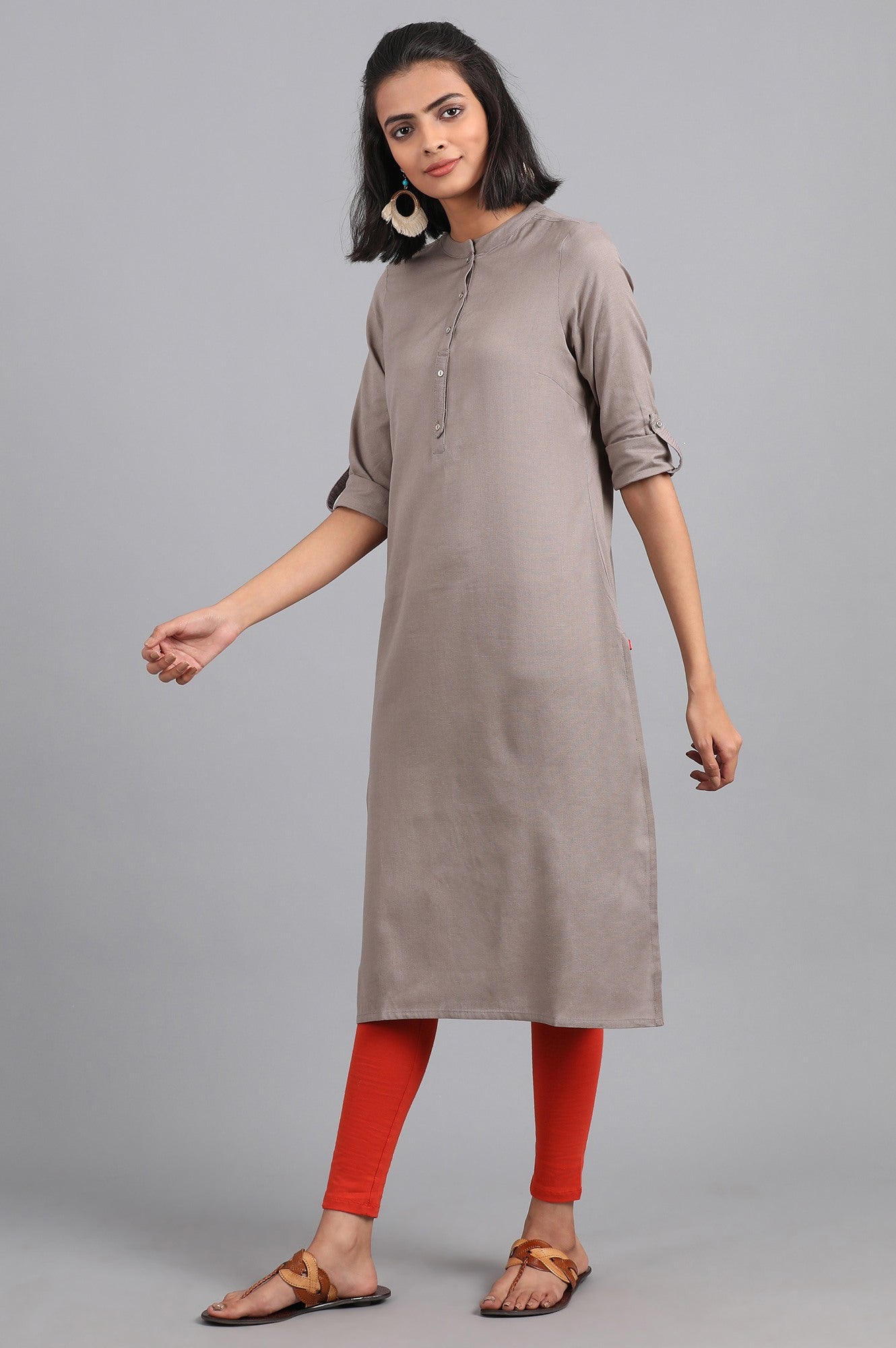 Grey Mandarin Neck Solid kurta