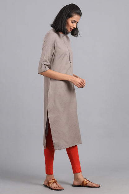 Grey Mandarin Neck Solid kurta